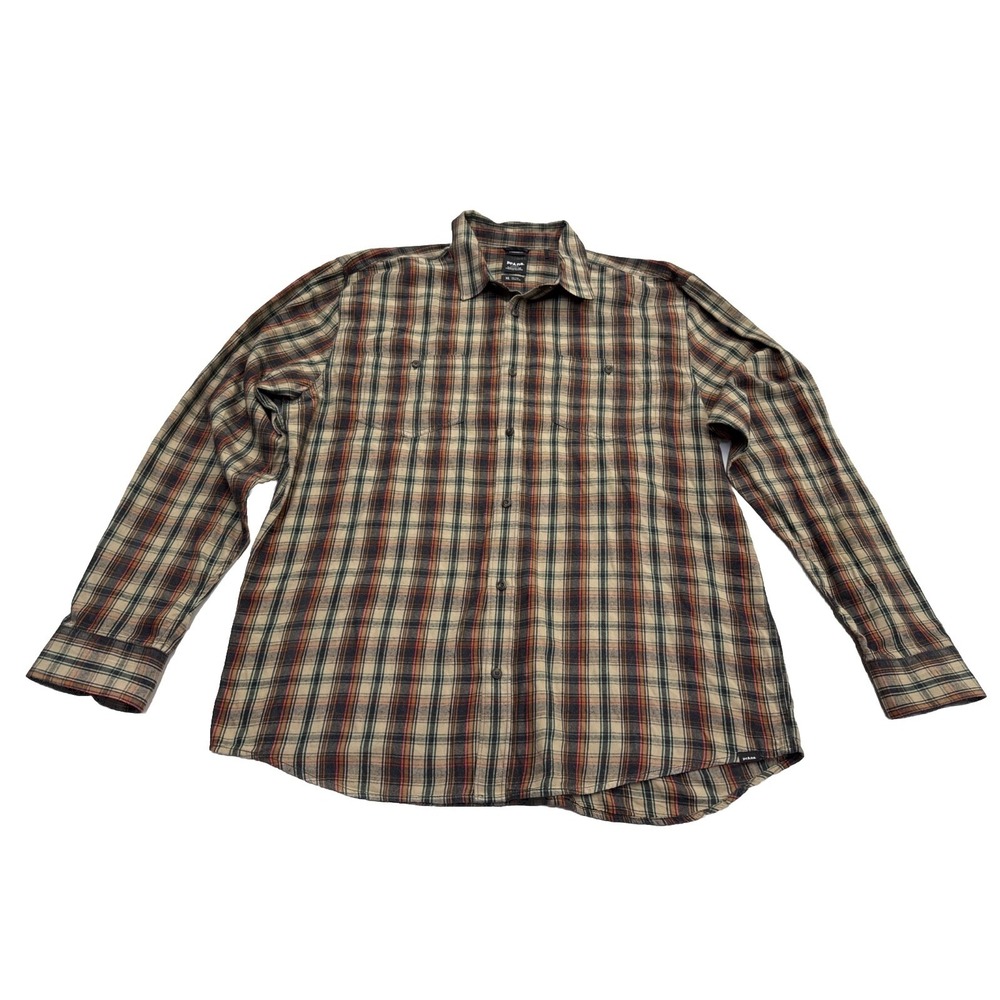 Prana Standard Fit Flannel Shirt Mens XL Brown‎ Green  Plaid  Outdoor 3h